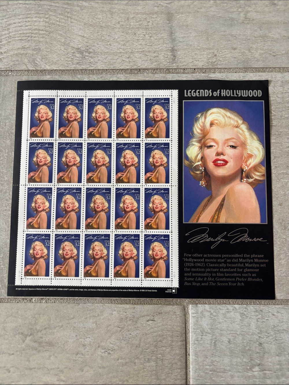 Marilyn Monroe Stamp Sheet - Blue Background